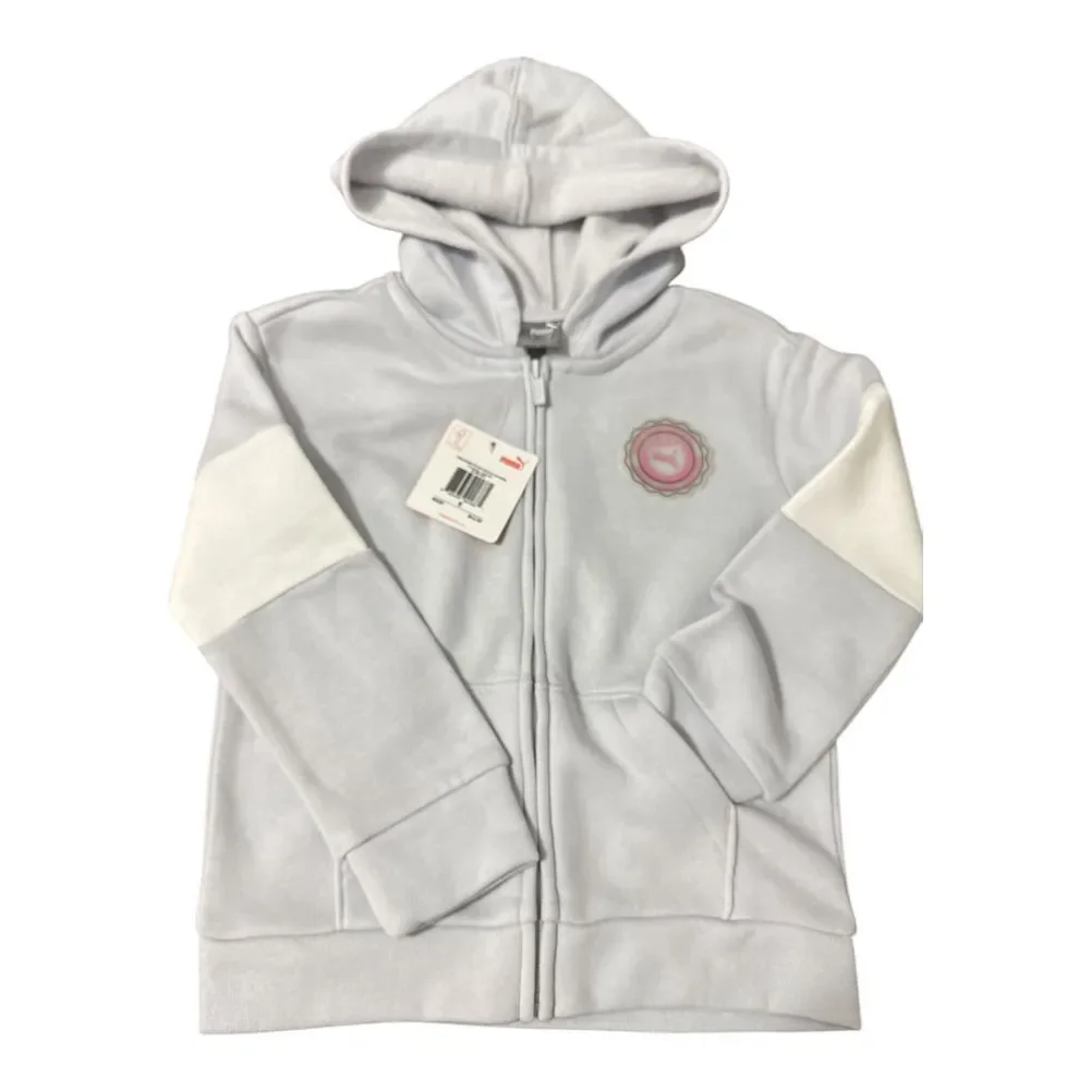 Puma Kids Full Zip Hoodie Sweatshirt Light Gray Block Athletic Size 5‎